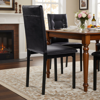 Sunvega Brown Faux Marble Table Top with Black Metal Frame Dining Table