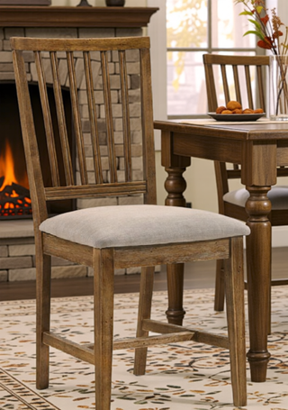 Sunvega Beige Linen Upholstered Dining Chairs with Weathered Espresso Wooden Legs Set of 2