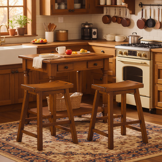 Sunvega Black Finish Bar Height Solid Wood Saddle Seat Stools Set of 2