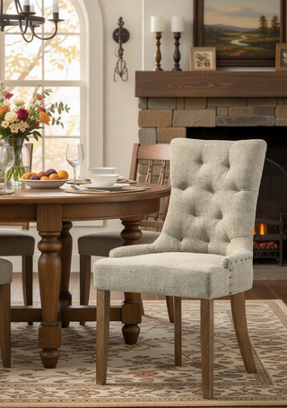 Sunvega Two-Tone Beige Fabric Side Chair with Reclaimed Gray Finish and Nailhead Trim