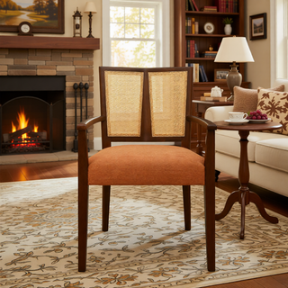 Sunvega Mid-Century Modern Cane Back Arm Dining Chairs with Upholstered Seat Set of 2