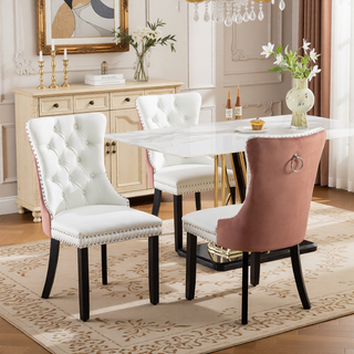 Sunvega Modern Tufted PU and Velvet Upholstered Dining Chair with Wood Legs and Nailhead Trim