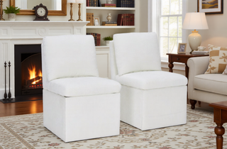 Sunvega Modern Linen Upholstered Armless Dining Chair with Smooth Rolling Casters