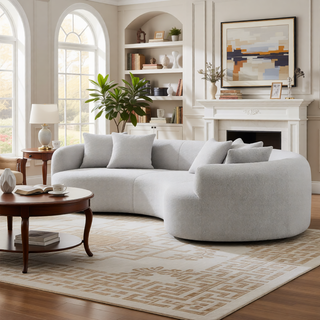 Sunvega Modern Curved Loveseat Sofa with Medium-Firm Cushion and Durable Teddy Fabric