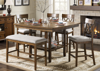 Sunvega Dark Brown Finish Counter Height Bench with Fabric Upholstery