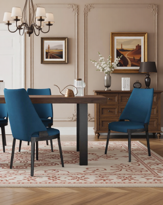 Sunvega Modern Blue Velvet Upholstered Dining Chairs Set of 2