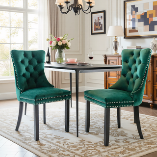 Sunvega High Back Velvet Dining Chairs with Tufted Upholstery and Nailhead Trim