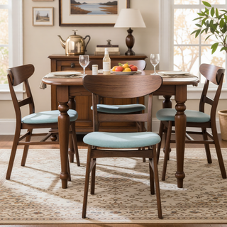 Sunvega Mid-Century Modern Upholstered Dining Chairs with Rubberwood Legs Set of 2