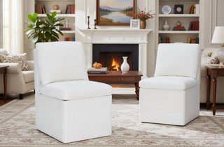 Sunvega Modern Linen Upholstered Armless Dining Chair with Smooth Rolling Casters