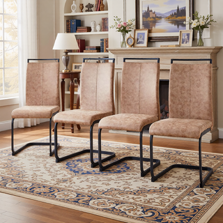 Sunvega High Back Upholstered Dining Chairs with C-Shaped Tube Black Metal Legs (Set of 2)