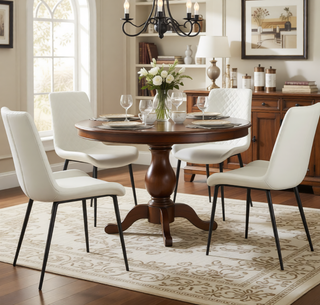 Sunvega Modern White PU Leather Dining Chair Set of 4 with Metal Legs