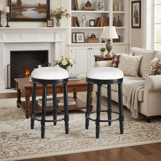 Sunvega 360 Degree Swivel Wooden Bar Stool with Upholstered Seat for Dining and Living Room
