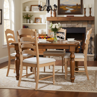 Sunvega Vintage Traditional Upholstered Dining Bench with 6 Solid Wood Legs Natural