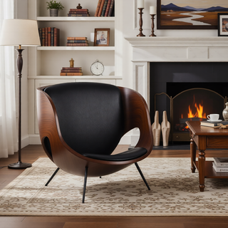 Sunvega Mid-Century Modern Swivel Barstool with Faux Leather Upholstery and Walnut Frame