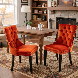 Sunvega High Back Velvet Dining Chairs with Tufted Upholstery and Nailhead Trim
