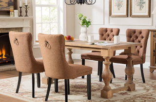 Sunvega Modern High-end Tufted Linen Upholstered Dining Chair with Wood Legs Nailhead Trim