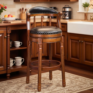 Sunvega Cow Top Leather Swivel Bar Stool with Wooden Back for Kitchen Dining