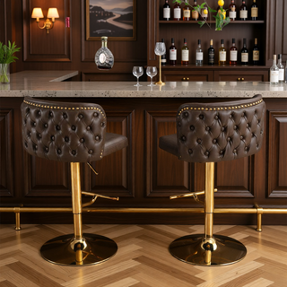 Sunvega Swivel Barstools with Tufted Back, Adjustable Seat Height and Chrome Base for Kitchen Island, Set of 2