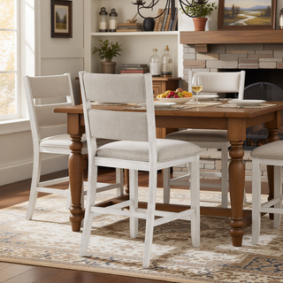 Sunvega Modern Farmhouse Counter Height Dining Bench with Antique White Finish and Upholstered Seat