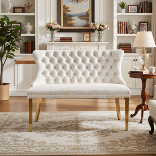Sunvega Mid Century Modern Velvet Double Dining Loveseat Bench with Gold-Plated Steel Legs