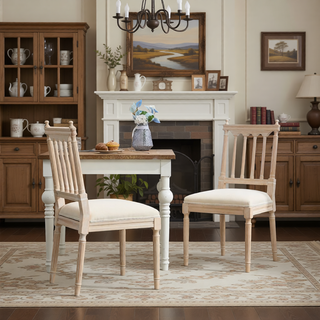 Sunvega French Style Solid Wood Frame Linen Fabric Oval Back Dining Chairs Set of 2