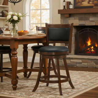 Sunvega Chestnut and Black Swivel Stool Set of 2 with Plush Seat and Footrest