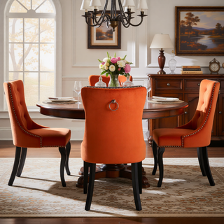 Sunvega Modern Tufted PU and Velvet Upholstered Dining Chair with Wood Legs and Nailhead Trim