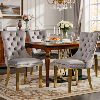 Sunvega Modern High-end Tufted Velvet Upholstered Dining Chair with Chrome Legs and Nailhead Trim
