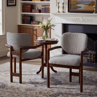 Sunvega Upholstered Arm Chairs Set of 2 with White Fabric Seating and Rubber Wood Frame