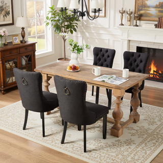 Sunvega Modern High-end Tufted Linen Upholstered Dining Chair with Wood Legs Nailhead Trim
