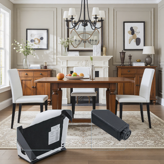 Sunvega Black PU Dining Chairs with Silver Metal Legs and High Elasticity Sponge Filling for Living Room