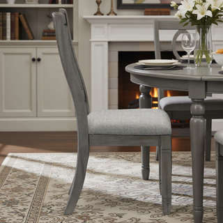 Sunvega Antique White Finish Wooden Bench with Gray Textured Fabric Upholstered Seat