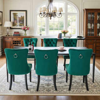 Sunvega High Back Velvet Dining Chairs with Tufted Upholstery and Nailhead Trim