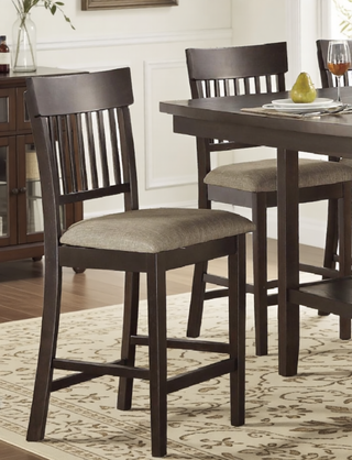 Sunvega Dark Brown Finish Counter Height Bench with Fabric Upholstery