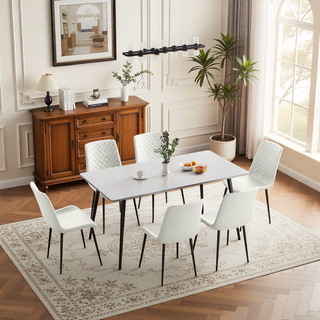 Sunvega Modern White PU Leather Dining Chair Set of 4 with Metal Legs