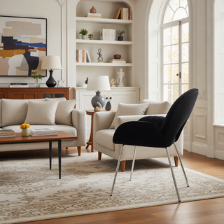 Sunvega Modern Design White Velvet Fabric Dining Chairs Set of 2 With Silver Legs