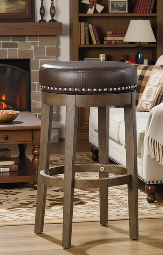 Sunvega Gray Faux Leather Swivel Stools with Nailhead Trim and Solid Wood Frame