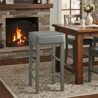 Sunvega Antique Gray Finish Solid Wood Frame Counter Height Stools Set of 2