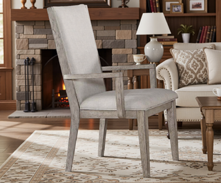 Sunvega Fabric Upholstered Side Chair with Wooden Backrest and Gray Oak Finish
