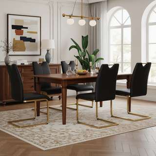 Sunvega Modern Faux Leather Upholstered Dining Chairs with Gold Metal Legs Set of 4