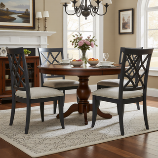 Sunvega Solid Rubber Wood Frame Upholstered Dining Chairs Set of 2 with Spacious Cushion