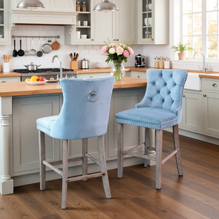 Sunvega Modern Velvet Upholstered Barstools with Button Tufted and Wooden Legs