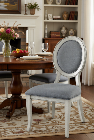 Sunvega Transitional Rustic Oak and Beige Side Chairs Set with Padded Fabric Seats