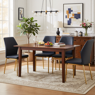 Sunvega High Resilience PU Dining Chair Set of 4 with Silver Metal Legs and Vertical Stripe Back