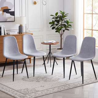 Sunvega Set of 4 Suede Backrest Chairs with Walnut Transfer Legs for Modern Homes
