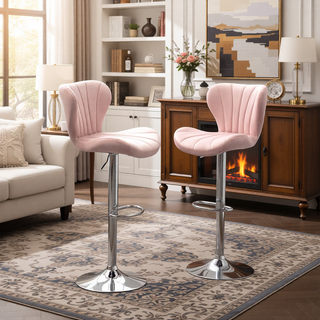 Sunvega Gray Upholstered Adjustable Swivel Barstools with Bucket Seat in Set of 2
