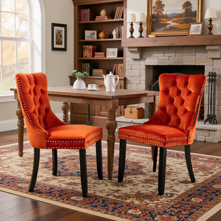 Sunvega High Back Velvet Dining Chairs with Tufted Upholstery and Nailhead Trim