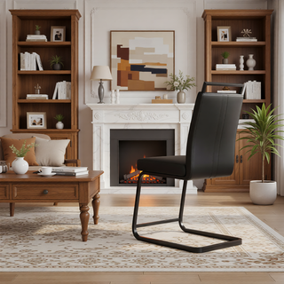 Sunvega Modern Faux Leather High Back Dining Chairs with C-Shaped Metal Legs Set of 4