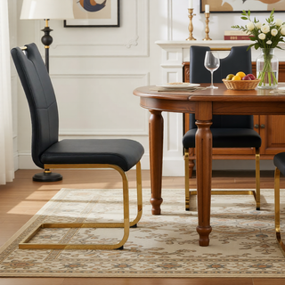 Sunvega Modern Faux Leather Upholstered Dining Chairs with Gold Metal Legs Set of 4