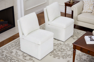 Sunvega Modern Linen Upholstered Armless Dining Chair with Smooth Rolling Casters
